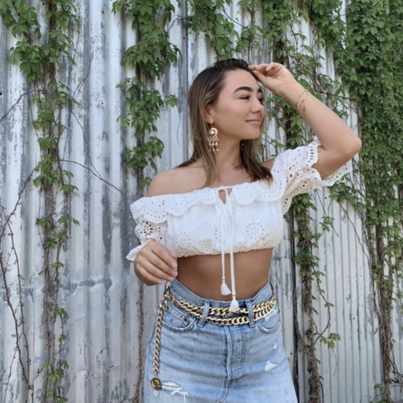 White Eyelet Crop Tops